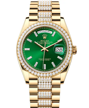 Rolex Day-Date 36 YG Green dial diamonds